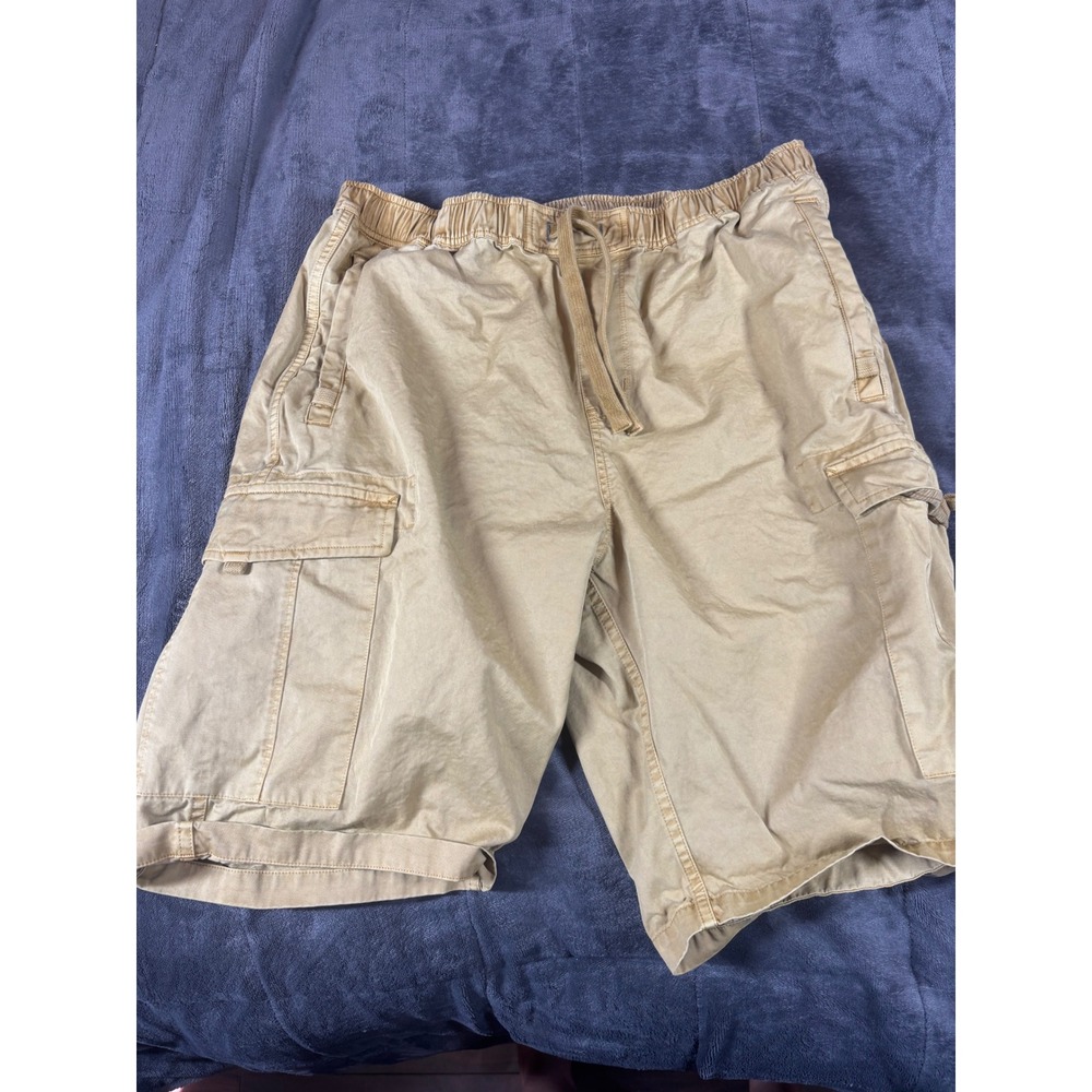 Carbon 2 Cobalt Mens Khaki‎ Tan Cotton Cargo Shorts Elastic Drawstring Size M